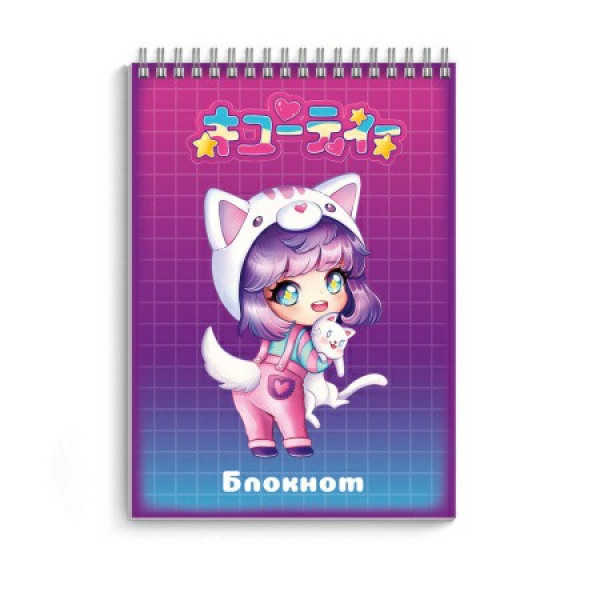 Блокнот 40л. А7 кл. Чиби с котом, гребень