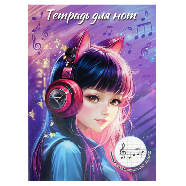 Тетрадь для нот 16 л. А4 "Девочка в наушниках"