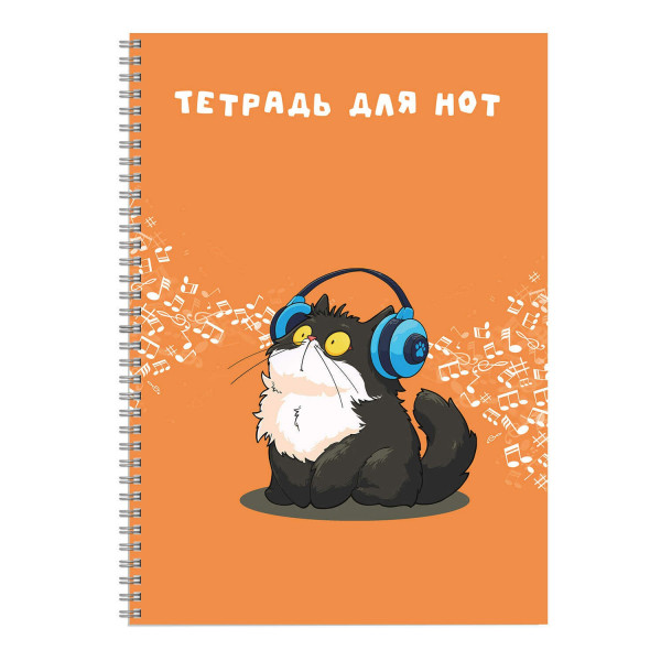 Тетрадь для нот 132л. А4 "Кот в наушниках"