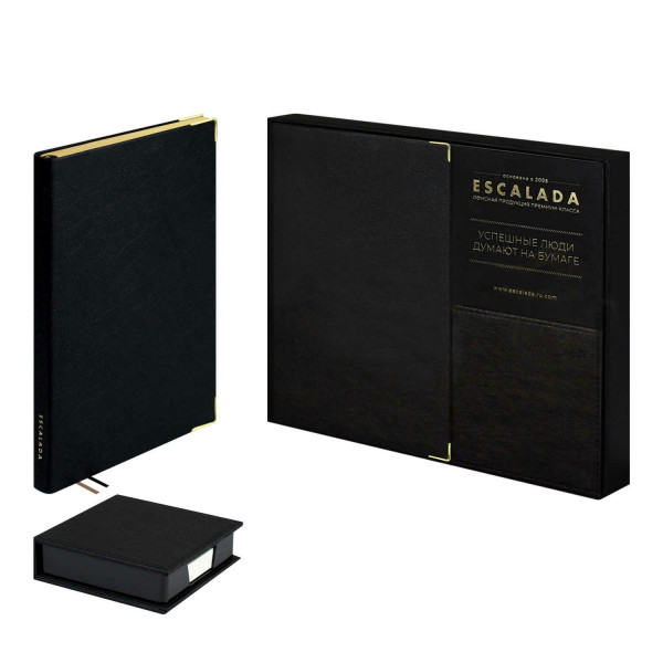 Ежедневник недатир+ подставка с блоком А5 Escalada Шеврет глосс черный (146*211 мм) 160л Ежедневник недатир+ подставка с блоком А5 Escalada Шеврет глосс черный (146*211 мм) 160л