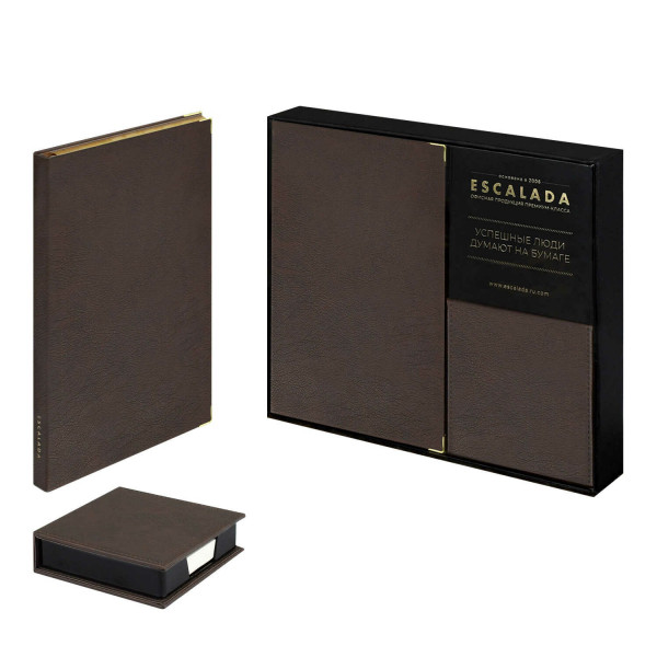 Ежедневник недатир+ подставка с блоком А5 Escalada Шеврет глосс коричневый (146*211 мм) 160л Ежедневник недатир+ подставка с блоком А5 Escalada Шеврет глосс коричневый (146*211 мм) 160л