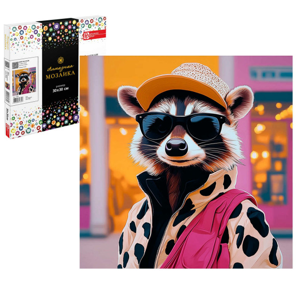 Алмазная мозаика Енот на стиле 30*30