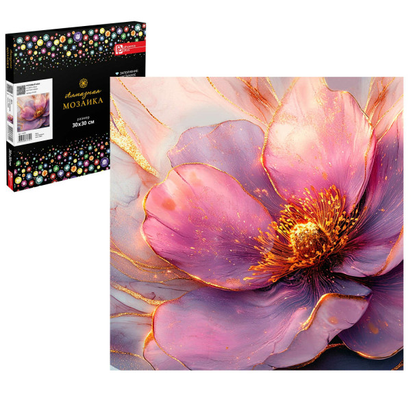 Алмазная мозаика Розовый мак 30*30, частичная выкладка