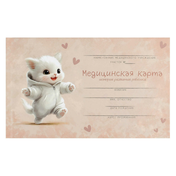 Медицинская карта "История развития ребенка" Радостный котенок96л, А5 форма 112/у