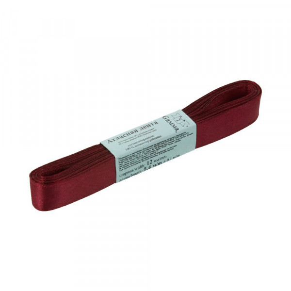 Лента атласная №030 5,4м*12мм, т. бордовый
