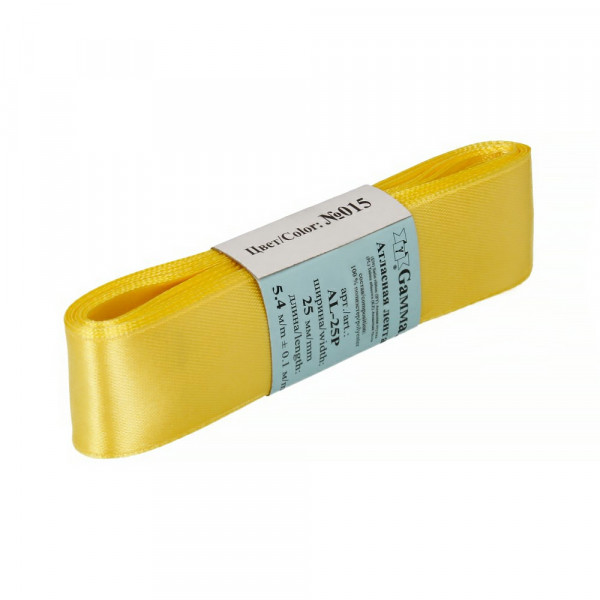 Лента атласная №015 5,4м 25мм, желтый