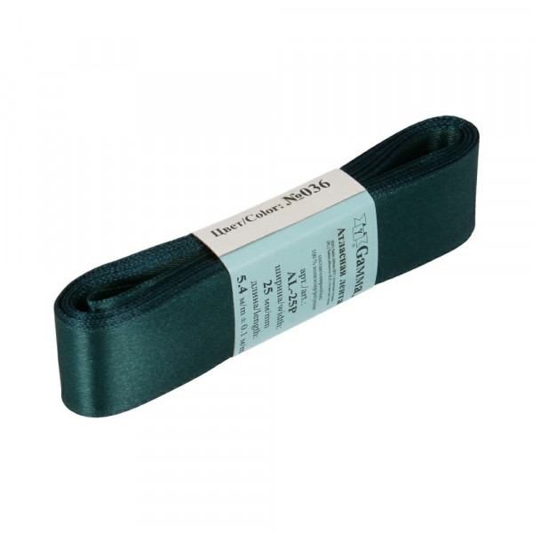 Лента атласная №036 5,4м 25мм, т-изумрудный