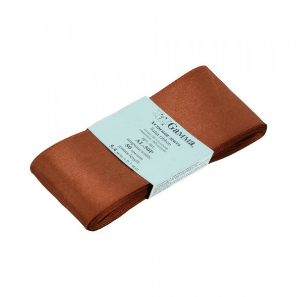 Лента атласная №100 5,4м*50мм, т. коричневый