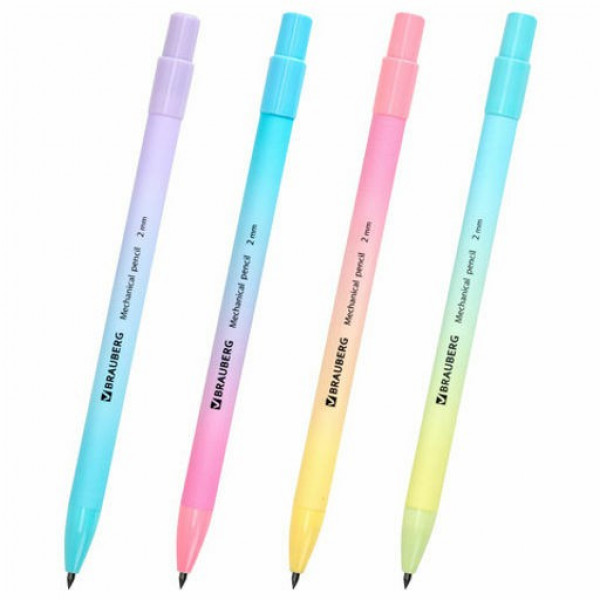 Карандаш мех. цанговый 2мм Brauberg Grade Pastel. точилка, корпус ассорти