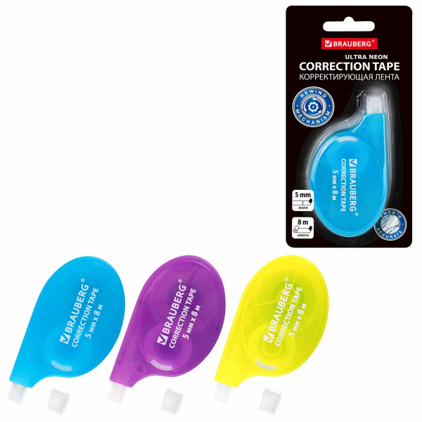 Корректируюшая лента Brauberg NEON 5мм*8м ассорти