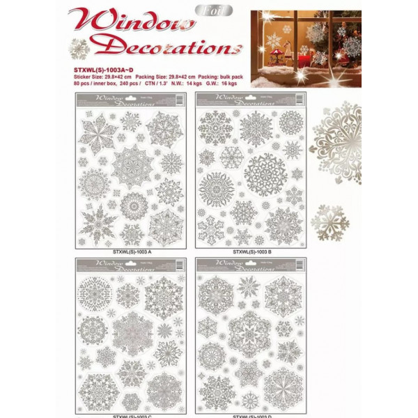 Наклейка на окно, Darlens "Серебрянные снежинки" 300*420 мм, фольга, ассорти