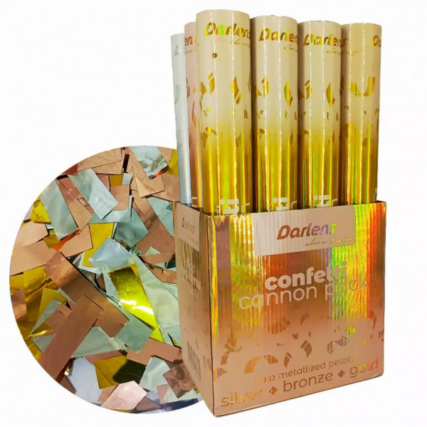 Хлопушка Darlens "Новогодняя" 40см голографические полоски. зел/сереб./бронзов.