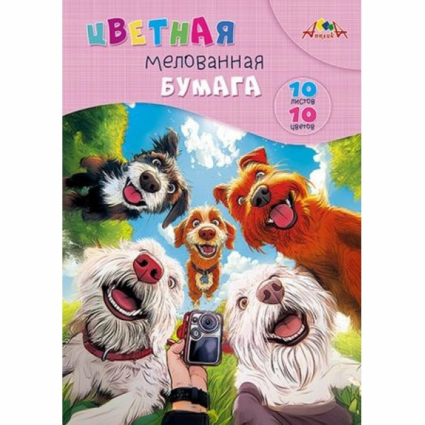 Цветная бумага 10цв. 10л. "Селфи собак", папка мел