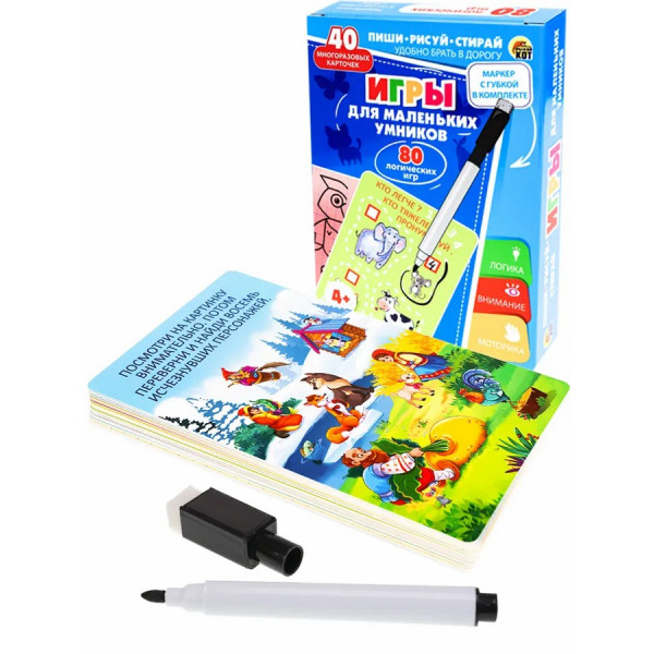 Карточки с маркером 80 игр Пиши-Рисуй-Стирай