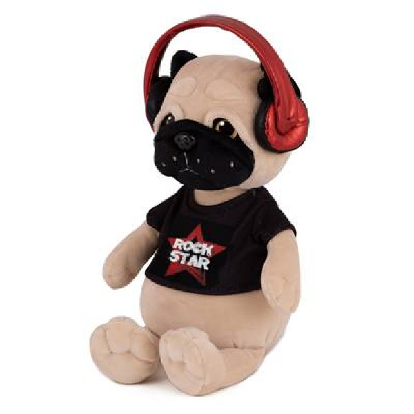 Мягкая игрушка Мопс Мопси рокер в футболке с наушниками 20см