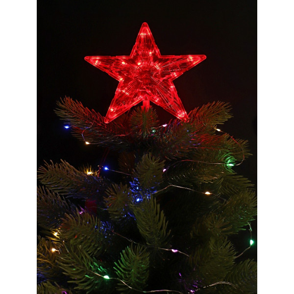Верхушка на ёлку Красная звезда 19*19см 15 LED 1 режим, красный