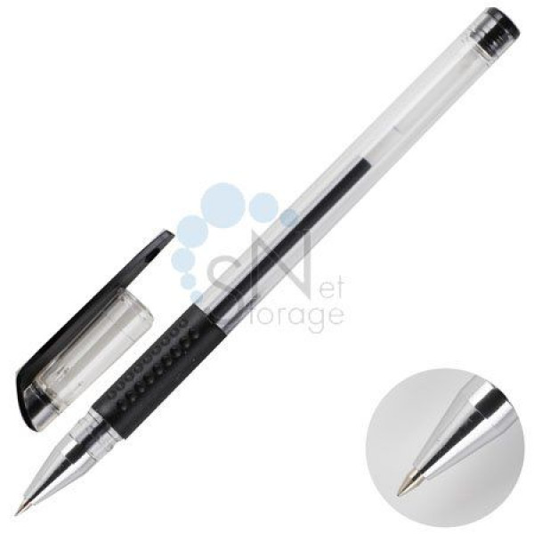 Ручка гелевая Attomex, черная с каучуковым держателем, 0,5 мм