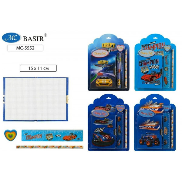 Блокнот+линейка+карандаш ч/г+ластик Машины 15*11см лин