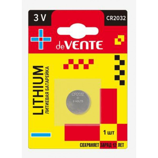 Батарейка "deVENTE. Lithium" литиевая, CR2032, 3B, 1ШТ