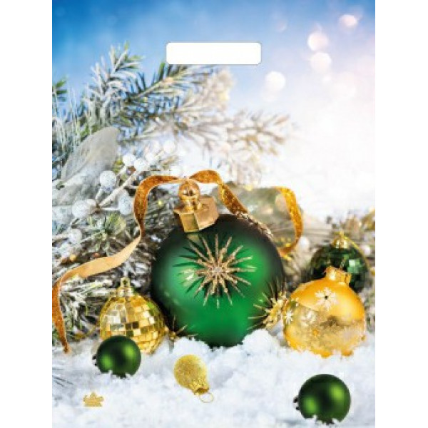 Пакет вырубной ламин. "Шарики на снегу" 40*31см.