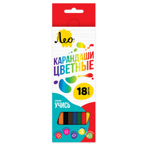 Карандаши цветные 18 цв. "Учись" "Лео"