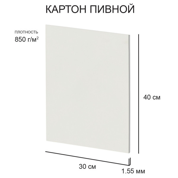 Картон пивной 1,55мм 850г/м2 30*40см белый
