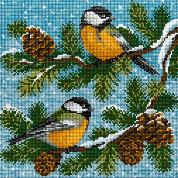 Кристальная (алмазная) мозайка 30*30 Синички на подрамнике