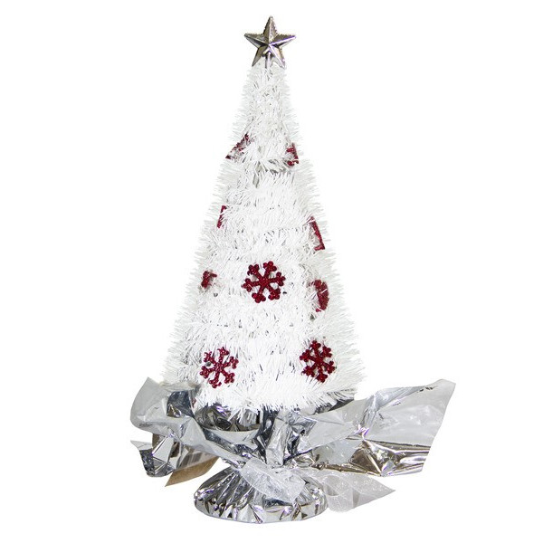 Новогоднее украшение Елка в белом  из полиэтилена с декором из ПВХ 9,5*9,5*26 см