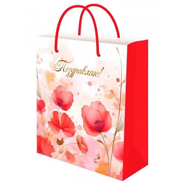 Пакет подарочный Optima с глянц. лам. 26,4*32,7*8 (L) Маки