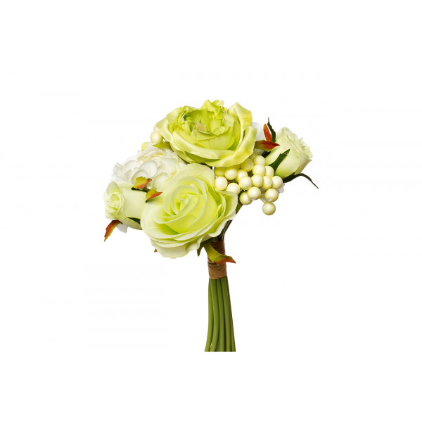 Букет розы-пионы бело-зеленый 30см