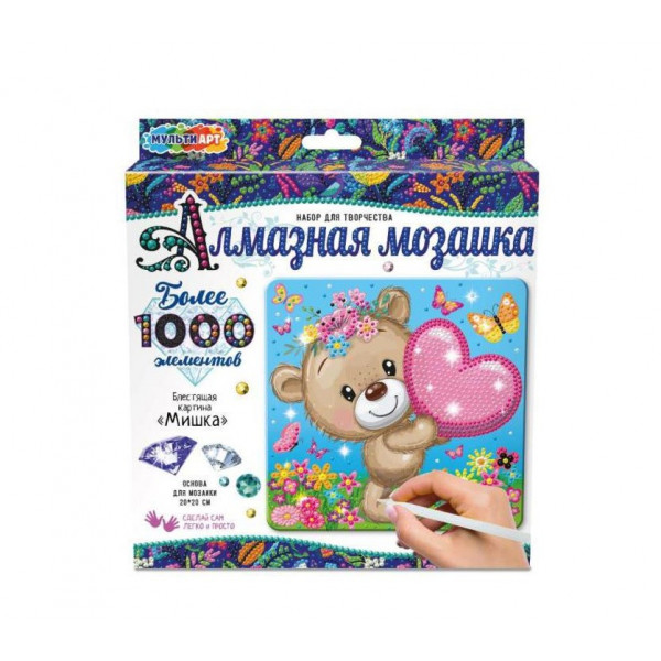 Алмазная мозаика  "Мишка " 20*20см Мульти Арт