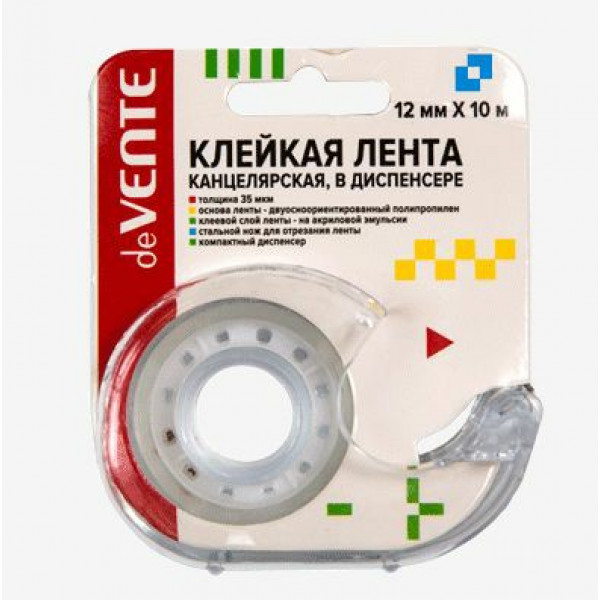 Клейкая лента канцелярская "deVENTE" прозрачная, 35 мкм, 12 ммx10 м