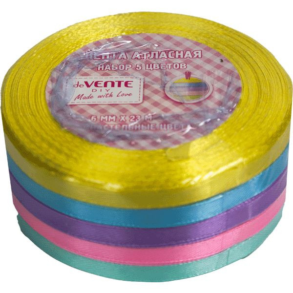 Набор лент декоративных атласных de Vente  6 мм*23 5 шт пастельное аасорти