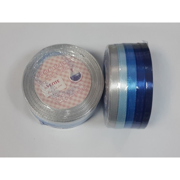 Набор лент декоративных атласных de Vente  6 мм*23 5 шт ассорти голубого цвета