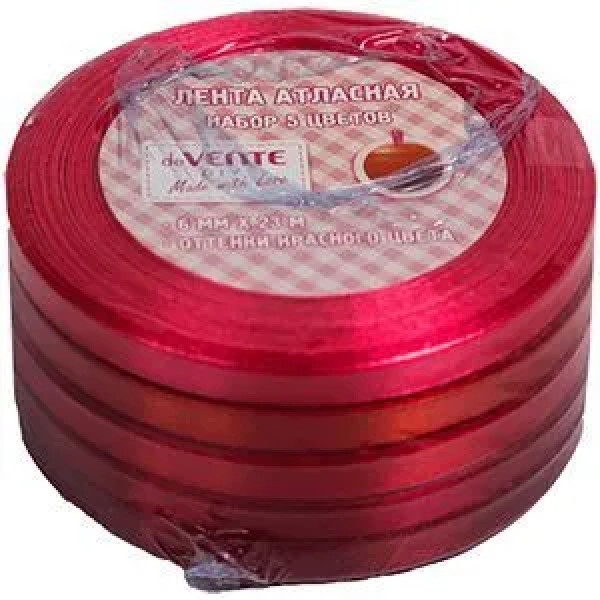 Набор лент декоративных атласных de Vente  6 мм*23 5 шт красного цвета ассорти