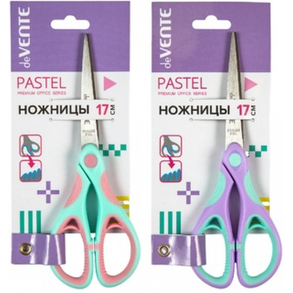 Ножницы канцелярские "DeVente. Pastel " 17см, 2-х цветные, прорезиненные кольца
