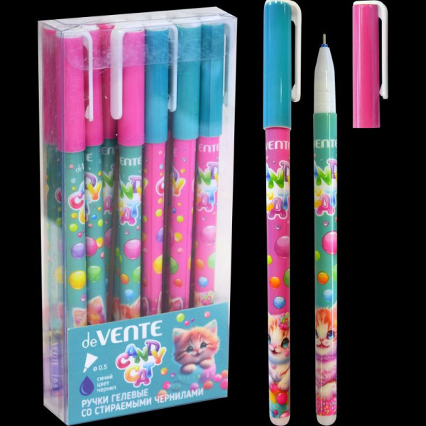 Ручка гелевая стираемая "deVENTE. Candy Cat" d=0,5 мм, ассорти, с ластиком, синяя