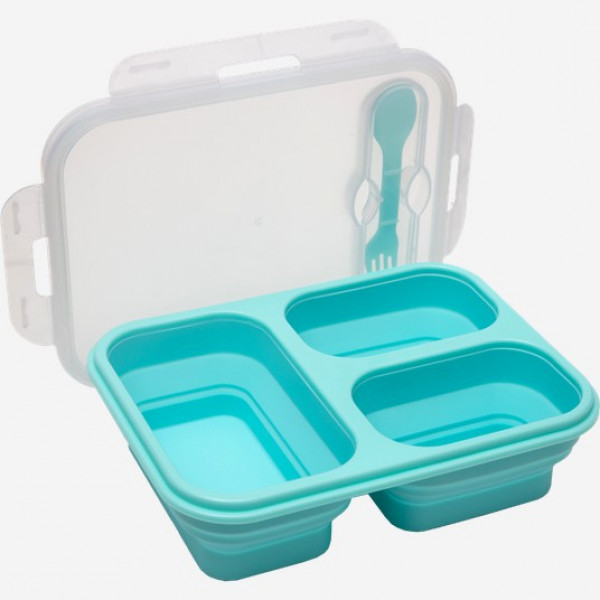 Ланчбокс складной герметичный "deVENTE" прямоуг. с 3-мя отд, 1300 мл, 24x17,5см, силикон.мятный