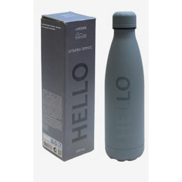 Термос-бутылка "deVENTE. Marandi" 500 мл, 8-12 ч, с крышкой-пробкой мат. голуб-сер. надпись HELLO