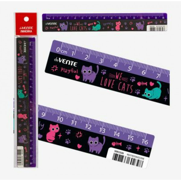 Линейка пластиковая "deVENTE. Funny Cats" 16 см, с дизайном