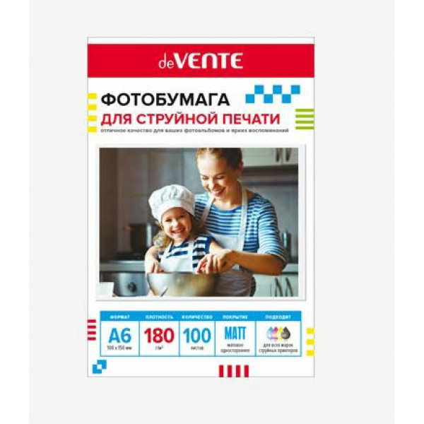Фотобумага для струйной печати "deVENTE" A6, 100л, 180 г/м², матовая одностор.