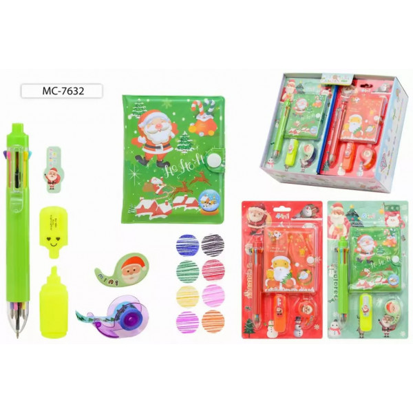Набор подар. канц. дет. "Новогодние" блокнот + авторучка+ мини текстмаркер+диспенсер со скотчем