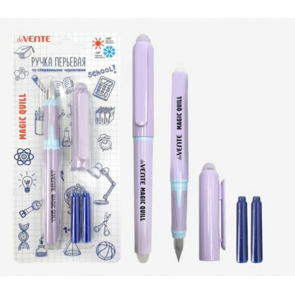 Ручка перьевая стираемая"deVente Magis Quill" перо сред. F с 3 баллон. 0,8мл сирен. корп.синий цв.