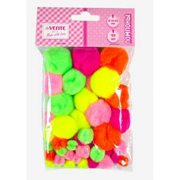 Набор помпонов для творчества "deVENTE" 50шт, неоновое ассорти