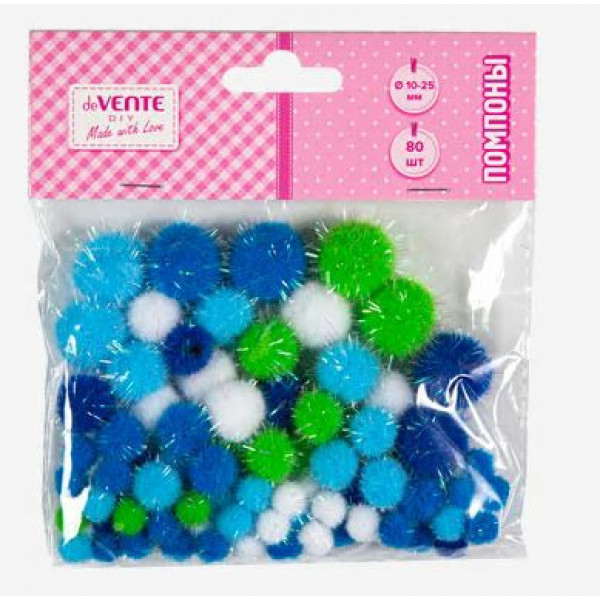 Набор помпонов для творчества "deVENTE" 80шт, голубое ассорти