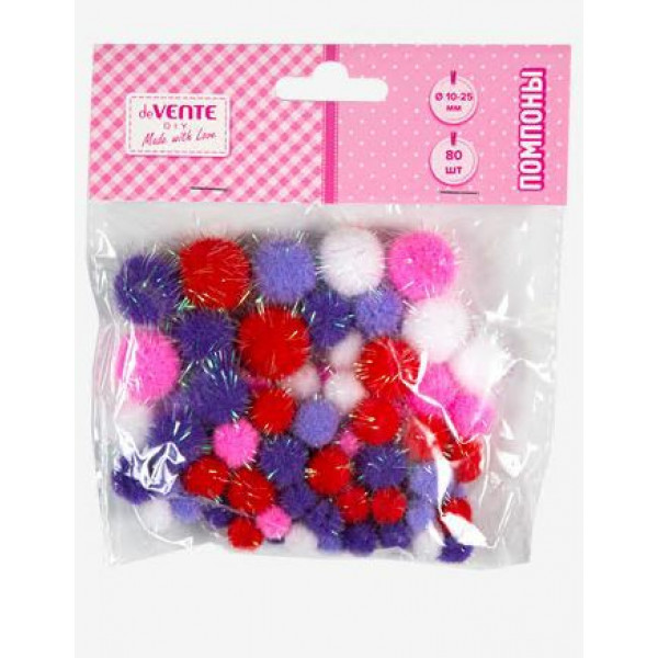 Набор помпонов для творчества "deVENTE" 80шт, малиновое ассорти