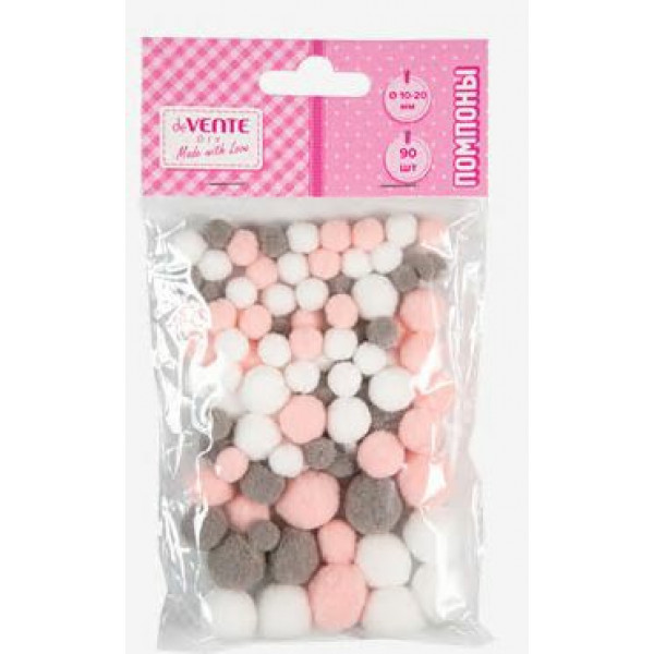 Набор помпонов для творчества "deVENTE" 90шт, розово-серое ассорти