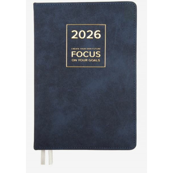 Ежедневник датир. 2026 "deVENTE. Saltos" А5 336стр, тв. обл. ис. кожа синий