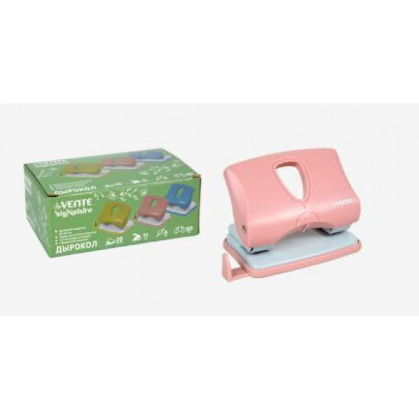Дырокол "DeVente. sigNATURE" 20л. с линейкой, пудрово-розовый