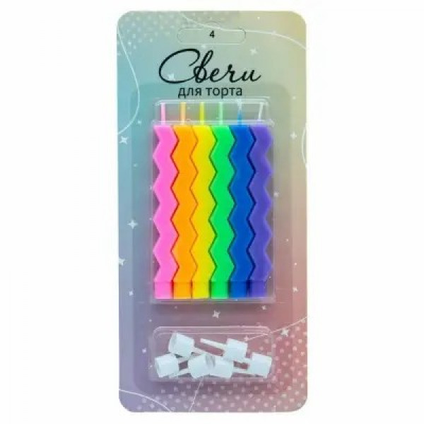 Свечи для торта Зигзаг Макаронс ассорти с держателями 8,5см 6шт